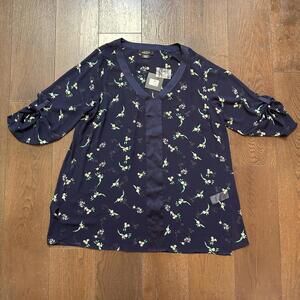 NEW Michael Studio Plus Size Navy Blue Floral Button-Up Blouse Size 3X